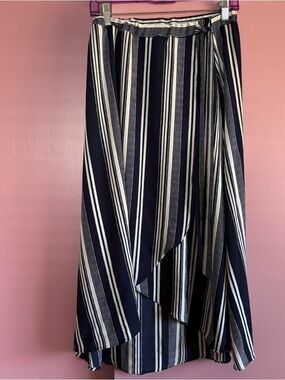 Navy and White Striped High-Low Wrap Skirt